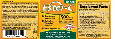Photo of the American Health Ester-C 500 mg With Citrus Bioflavoinds label