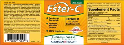 Product label for Ester-C Powder With Citrus Bioflavonoids