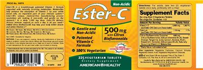 Photo of the American Health Ester-C 500 mg With Citrus Bioflavoinds label