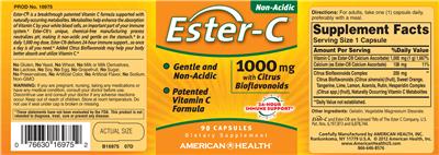 Photo of the American Health Ester-C 1000 mg With Citrus Bioflavonoids label