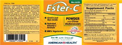 Photo of the American Health Ester-C Powder With Citrus Bioflavonoids label