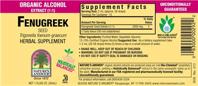 Photo of the Nature's Answer Fenugreek Seed label