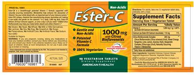 Photo of the American Health Ester-C 1000 mg With Citrus Bioflavonoids label