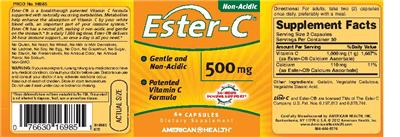 Photo of the American Health Ester-C 500 mg label