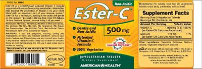 Photo of the American Health Ester-C 500 mg label