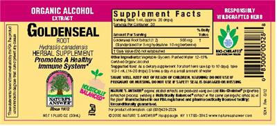 Photo of the Nature's Answer Goldenseal Root label