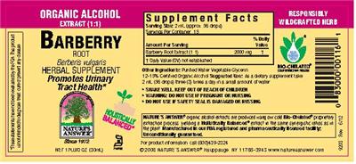 Photo of the Nature's Answer Barberry Root label
