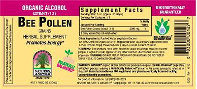 Photo of the Nature's Answer Bee Pollen Grains label
