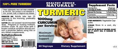 Photo of the Healthy Choice Naturals Turmeric 1000 mg label