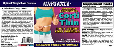 Photo of the Healthy Choice Naturals Naturally Formulated Corti Thin 4-In-1 Weight Loss Formula label