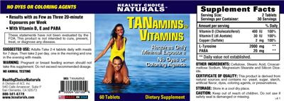 Photo of the Healthy Choice Naturals Tanamins Vitamins label