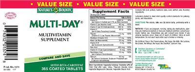 Product label for Multi-Day Multivitamin Supplement