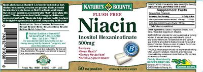 Photo of the Nature's Bounty Flush Free Niacin Inositol Hexanicotinate 500 mg label