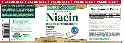 Photo of the Nature's Bounty Flush Free Niacin Inositol Hexanicotinate 500 mg label