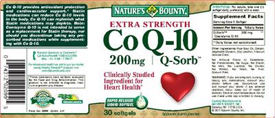 Photo of the Nature's Bounty Extra Strength Co-Q10 200 mg Q-Sorb label