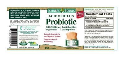 Photo of the Nature's Bounty Acidophilus Probiotic label