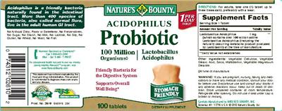 Photo of the Nature's Bounty Acidophilus Probiotic label