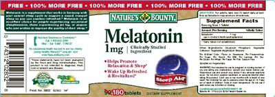 Photo of the Nature's Bounty Melatonin 1 mg label