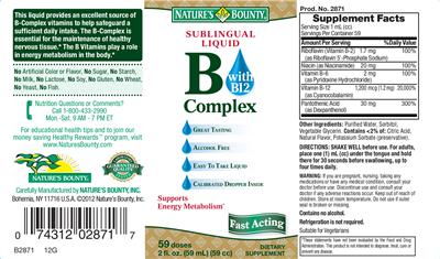 Photo of the Nature's Bounty Sublingual Liquid B Complex With B12 label