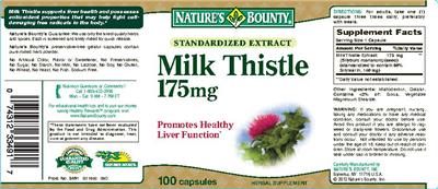 Photo of the Nature's Bounty Standardized Extract Milk Thistle 175 mg label