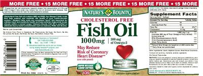 Photo of the Nature's Bounty Cholesterol Free Fish Oil 1000 mg label