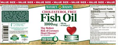 Photo of the Nature's Bounty Cholesterol Free Fish Oil 1000 mg label