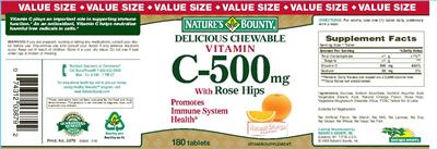 Delicious Chewable Vitamin C-500 mg With Rose Hips Natural Orange Flavor