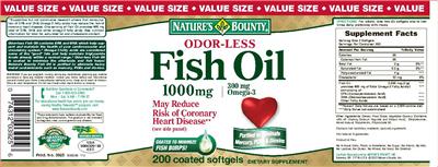 Photo of the Nature's Bounty Odor-Less Fish Oil 1000 mg label
