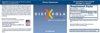 Photo of the Qogir Communications Diet Kola Capsules label