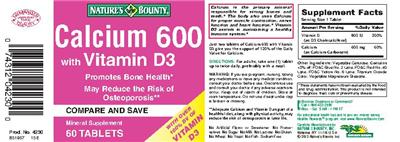 Photo of the Nature's Bounty Calcium 600 With Vitamin D3 label