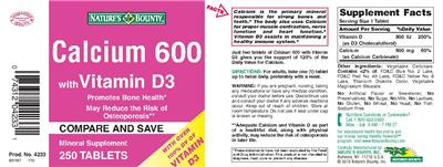 Photo of the Nature's Bounty Calcium 600 With Vitamin D3 label