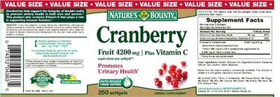 Photo of the Nature's Bounty Cranberry Plus Vitamin C label