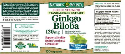 Photo of the Nature's Bounty Ginkgo Biloba 120 mg label