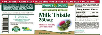 Photo of the Nature's Bounty Standardized Extract Milk Thistle 250 mg label