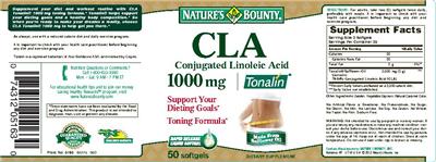 Photo of the Nature's Bounty CLA Conjugated Linoleic Acid 1000 mg label