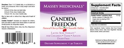 Photo of the Massey Medicinals Candida Freedom Natural Cherry Flavored Chewable Tablets label