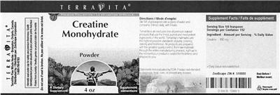 Photo of the TerraVita Creatine Monohydrate Powder label