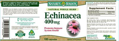 Photo of the Nature's Bounty Natural Whole Herb Echinacea 400 mg label