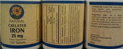 Photo of the Newflower Farmers Markets Natural Chelated Iron 25 mg label