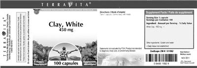 Photo of the TerraVita Clay, White 450 mg label