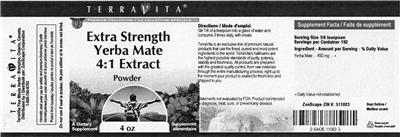 Photo of the TerraVita Extra Strength Yerba Mate 4:1 Extract Powder label