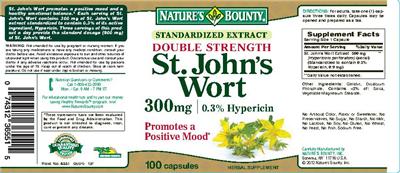 Photo of the Nature's Bounty Standardized Extract Double Strength St. John's Wort 300 mg label