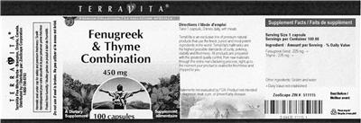 Photo of the TerraVita Fenugreek & Thyme Combination 450 mg label