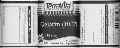 Photo of the TerraVita Gelatin (HCP) 450 mg label