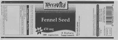 Photo of the TerraVita Fennel Seed 450 mg label