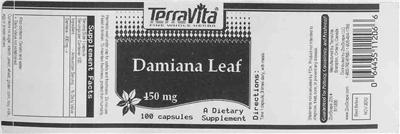 Photo of the TerraVita Damiana Leaf 450 mg label