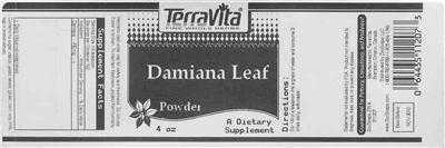 Photo of the TerraVita Damiana Leaf Powder label