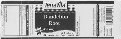 Photo of the TerraVita Dandelion Root 450 mg label