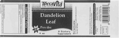 Photo of the TerraVita Dandelion Leaf Powder label