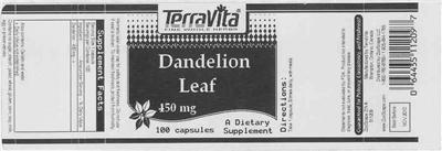 Photo of the TerraVita Dandelion Leaf 450 mg label